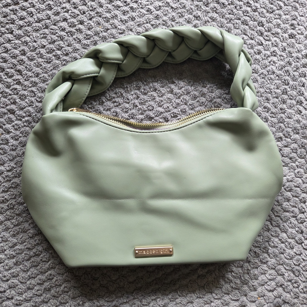 Madden Girl Sage Green Shoulder Bag with Braided Handle Boho Whimsical Girly Fun